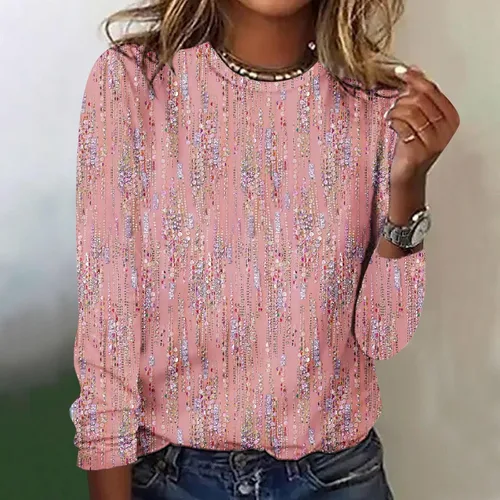 Vista 2 de Cute Long Sleeve Tops for Women Dressy Casual Boho Floral Print Crew Neck Petite Shirts Fall Fashion Blouse 2023