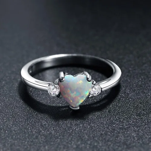 Vista 3 de ACEFEEL - Anillo de compromiso de plata de ley 925 con forma de corazón y ópalo blanco 925 Ópalo sintético
