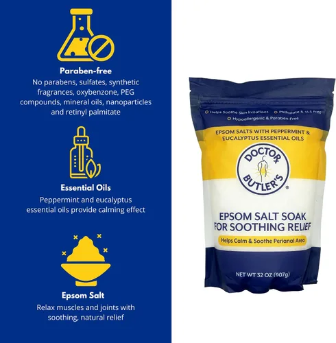 Vista 2 de Doctor Butler's Epsom Salt Soak – Sales de baño para alivio de hemorroides para hombres y mujeres, calma y proporciona alivio natural asociado