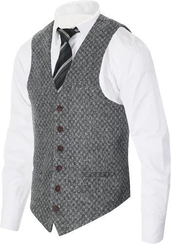 Vista 65 de Gioberti Chaleco de tweed formal de 6 botones para hombres