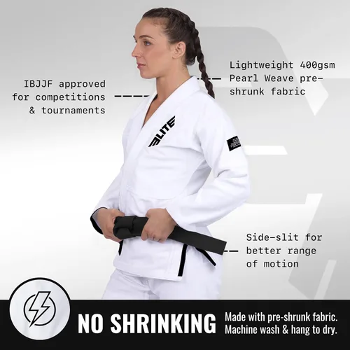 Vista 2 de Elite Sports Ultra ligero BJJ GI para mujer - IBJJF Jiu-Jitsu GI para niñas y mujeres (consulte la guía especial de tallas)
