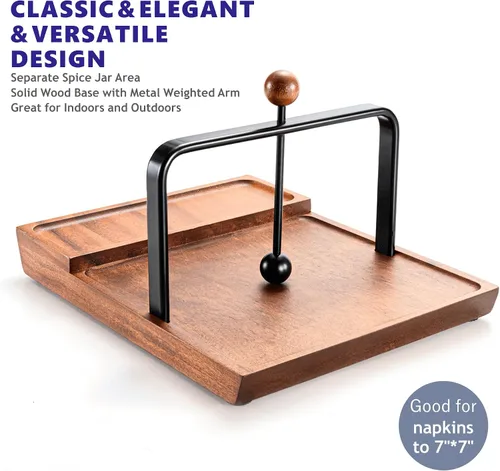 Vista 2 de Servilletero de madera – Servilletero multifuncional para mesa y cocina, incluye espacio para condimentos – Perfecto para el hogar, cocina