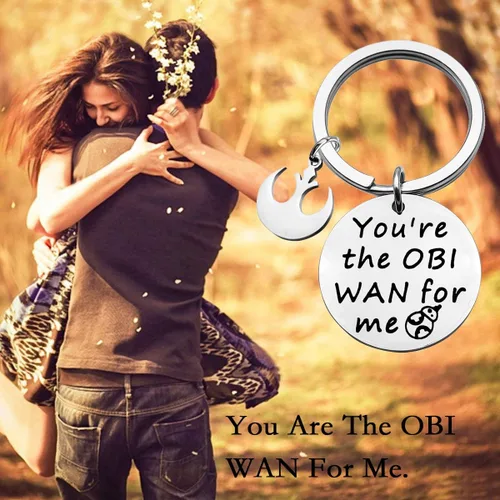 Vista 6 de Regalo para novio inspirado en la película, regalo con texto en inglés "You Are The OBI WAN For Me", llavero de regalo para marido