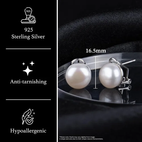 Vista 3 de Pendientes Omega de plata de ley 925 con clip francés de perlas de 0.512 in cultivadas en agua dulce