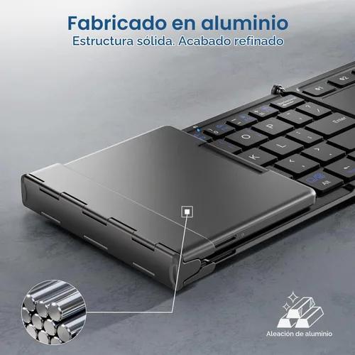 Vista 4 de iClever Teclado inalámbrico plegable en 3 de tamaño compacto de bolsillo (versión inglés) con touch pad sensible (sincroniza hasta 3 dispositivos)