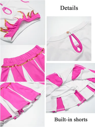 Vista 3 de LOLANTA Disfraz de animadora para niñas, conjunto de falda plisada con pompón