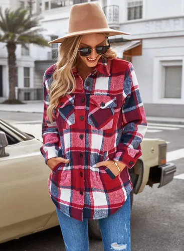 Vista 7 de GRAPENT Chaqueta acolchada con botones a cuadros de gran tamaño para mujer
