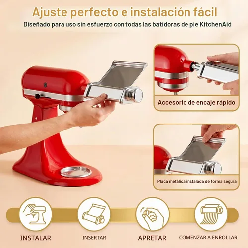 Vista 5 de Accesorio de pasta para KitchenAid, 3 piezas para hacer pasta con plato desmontable Accesorio para pasta de plata metálica