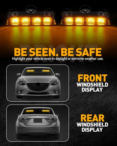 Vista 3 de HLauto 2002L Luces estroboscópicas de emergencia para salpicadero: luces de seguridad ámbar, luces de advertencia intermitentes para parabrisas