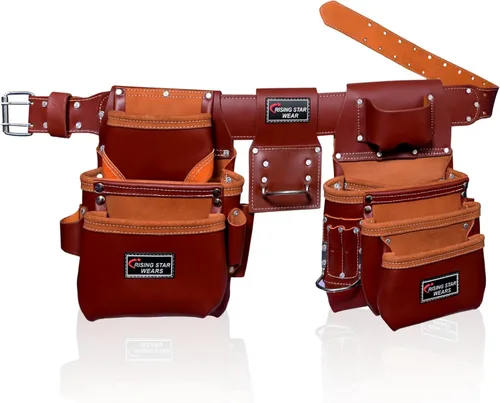 Vista 8 de Rising Star Cinturón de Herramientas de Cuero Resistente de 18 Bolsillos – Bolsa de Herramientas Utilitaria Curtida al Aceite con Soporte para Negro