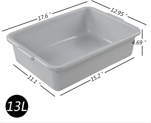 Vista 2 de Caja de bañera de autobús comercial de 13 L, paquete de 3 tinas para lavabo, color gris