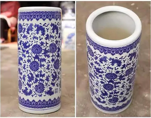 Vista 3 de Paragüero de porcelana, soporte de paraguas de porcelana azul y blanco, soporte tradicional para sombrilla de entrada, organizador de paraguas