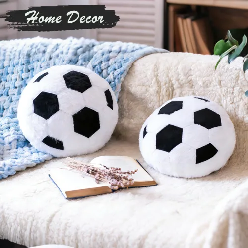 Vista 2 de MRPAPA Paquete de 2 almohadas de felpa con forma de balón de fútbol, cojín decorativo redondo de 14 pulgadas para habitación de niños, sofá, cama