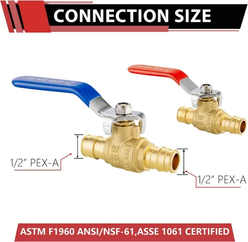 Vista 2 de EFIELD - Válvula de bola de latón Pex-A de expansión fría de 1/2 x 1/2 pulgada para agua caliente y fría o potable, ASTM F1960, certificado cUPC