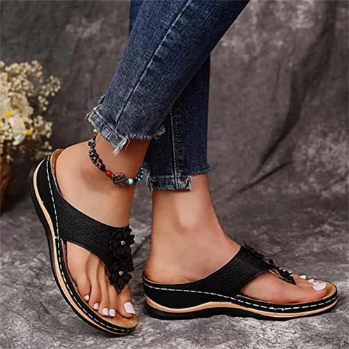 Vista 132 de Ladmiple Sandalias ortopédicas florales de moda 2023 con soporte de arco, zapatillas romanas casuales con puntera abierta