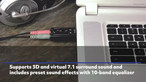 Vista 5 de Adaptador USB a conector de audio MH con controles de volumen, tarjeta