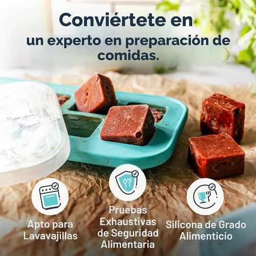 Vista 3 de Souper Cubes Moldes de silicona para congelador, 2 cucharadas, perfectos para almacenar ajo, hierbas, jengibre, pesto, pasta de tomate, jugo