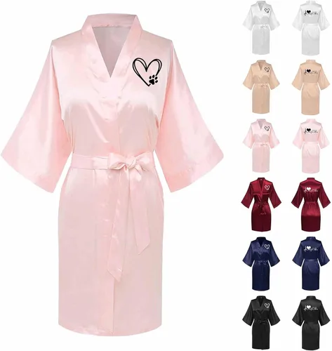Vista 2 de HGps8w Bata de seda para el día de San Valentín, con estampado de corazón, para novia, dama de honor, kimono, bata de baño