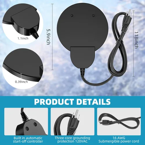 Vista 5 de Calentador de baño para pájaros descongelante de 250 W con revestimiento de teflón negro, calentador integral de aluminio fundido para ganado, aves