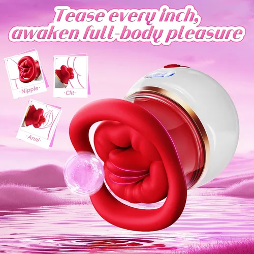 Vista 6 de Vibrador de succión de rosas, vibrador de boca mejorado 5 en 1, juguetes sexuales para mujeres con pantalla LCD, 10 chupadores, 10 lamiendo