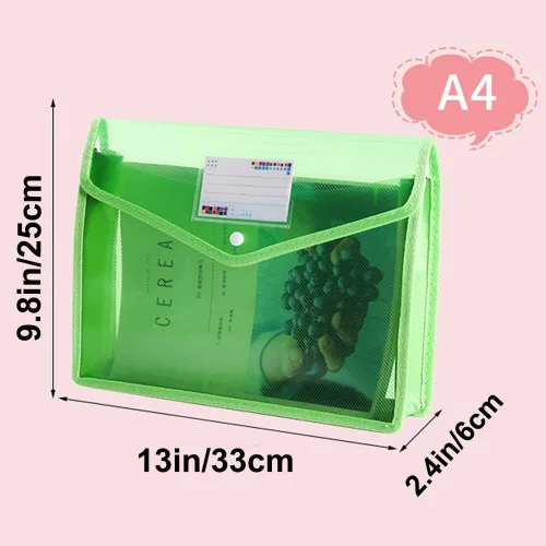 Vista 2 de Carpeta de archivos de plástico tamaño A4, sobres de polietileno expandibles, bolsa de archivos transparente impermeable con cierre a presión