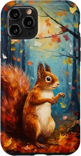Vista 29 de Starry Night Squirrel Autumn Falling Leaves Van Gogh Style Case for iPhone 16
