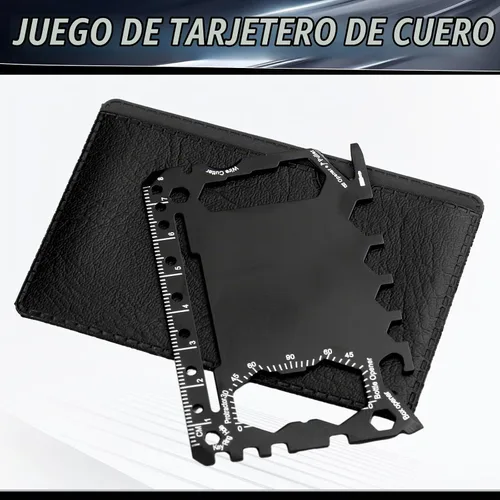 Vista 6 de Cholemy 12 Pcs Credit Card Wallet Multiherramienta, Negro, Estilo Clásico 46 in 1,Metal Stainless Steel,Survival Pocket Tool,Bottle