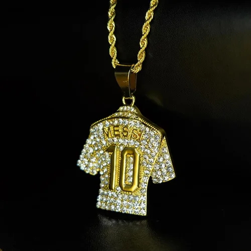 Vista 2 de LOK68 Collar con colgante de jersey de fútbol americano helado para hombres y niños, número 7número 10número 12cuello de jersey, hiphop CR7 Mes-si