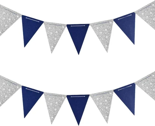 Vista 7 de Bandera triangular negra de 20 pies para decoraciones de fiesta, 30 banderas