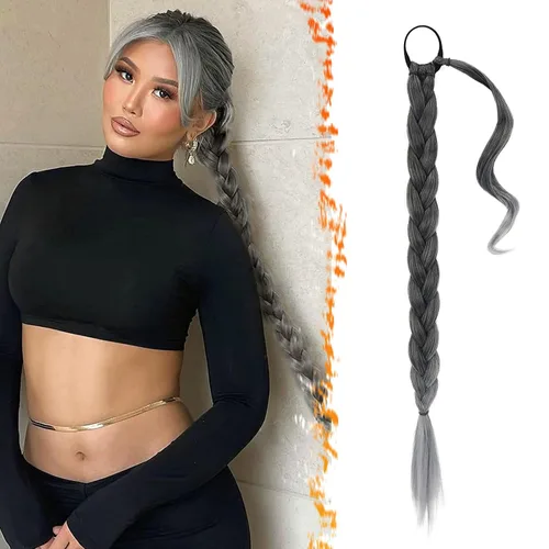 Vista 28 de Barsdar Extensión de 26 Pulgadas de Cola de Caballo Trenzada Larga con Banda Elástica - Extensiones de Cabello en Cola de Caballo Recta y Elegante