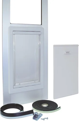 Vista 3 de Puerta modular de aluminio de patio para mascotas Ideal Pet Products, altura regulable 77 5/8 in – 80 3/4 in Molino (Plata)