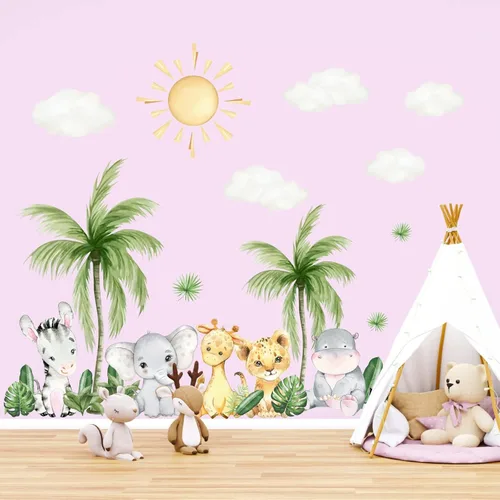 Vista 4 de Calcomanías de pared de animales de safari, despegar y pegar, decoración de guardería de safari, decoración de animales de zoológico, acuarela