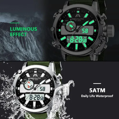 Vista 4 de MEGALITH Relojes digitales militares para hombre reloj deportivo al aire libre táctico de 1772in cara grande 5 ATM resistente al agua con alarma