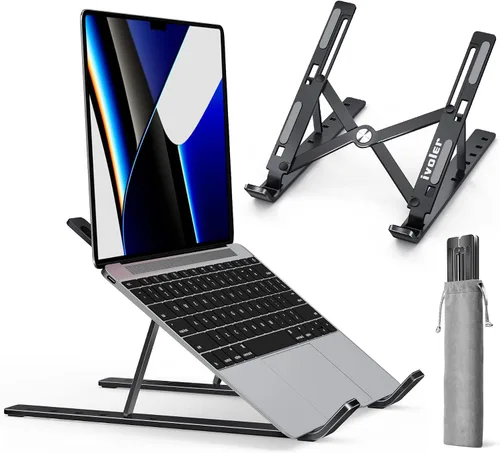 Vista 8 de ivoler Soporte para laptop, soporte elevador para laptop, soporte para tableta de computadora, 6 ángulos ajustables, de aluminio, ergonómico