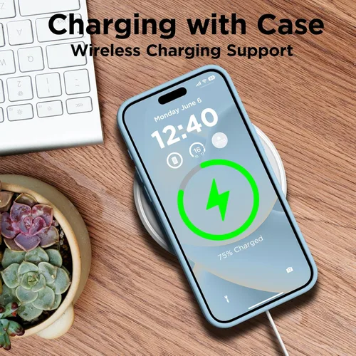Vista 5 de Funda compatible con iPhone 15 Pro, funda de silicona líquida, funda protectora de cuerpo completo a prueba de golpes, funda delgada para teléfono