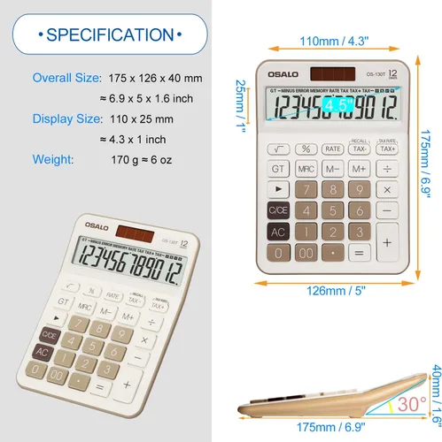 Vista 8 de Calculadora de escritorio de bolsillo de tamaño pequeño y bolsa de archivos impermeable de doble bolsillo grande con asa
