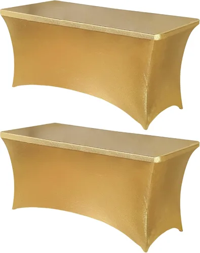 Vista 49 de Obstal Funda de mesa de elastano elástica de 4 pies para mesas plegables estándar, paquete de 2 manteles rectangulares universales ajustables