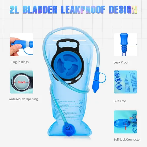 Vista 7 de Mochila de hidratación, paquete de hidratación para festivales y raves, mochila de agua con bolsa de hidratación de 2L, mochila de hidratación