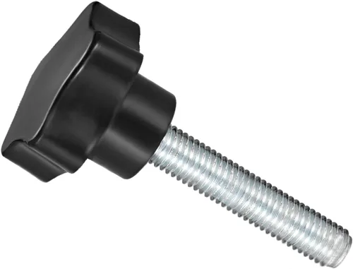 Vista 10 de Perillas de sujeción de estrella, rosca macho M5 x 0.984 in, cabeza de 0.945 in, mango de tornillo de pulgar de plástico, perno roscado, color negro