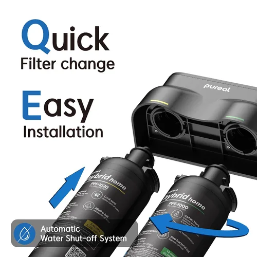 Vista 5 de Pureal Hybrid Home PPU-1020D - Sistema de filtro de agua de 2 etapas para debajo del fregadero, 10 K galones, NSF/ANSI 42 y 372, filtro
