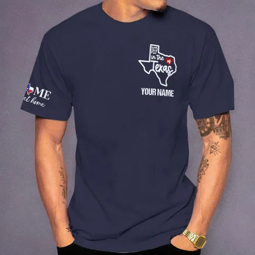 Vista 6 de HomeDesign Camiseta unisex 3D con la bandera y el mapa de Texas con nombre personalizado, para hombres y mujeres, talla S-5XL