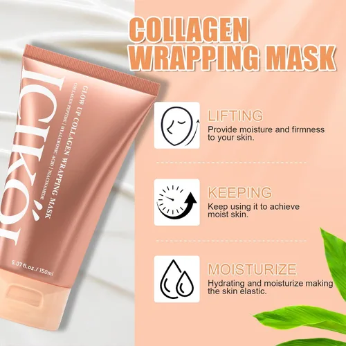 Vista 2 de Máscara facial de envoltura nocturna de péptidos de colágeno, 5.07 onzas, mascarilla facial despegable durante la noche con ácido hialurónico