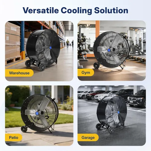 Vista 6 de NORTHSKY Ventilador de tambor industrial de alta velocidad de 13000CFM, ventilador de granero de piso de barril resistente, 2 velocidades, motor