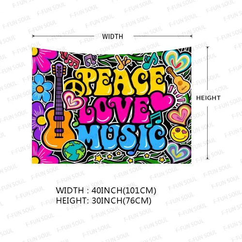 Vista 4 de F-FUN SOUL Tapiz de amor de paz y genial, 40 x 30 pulgadas, tapices musicales de los años 70, tapices psicodélicos de arte para colgar en la pared
