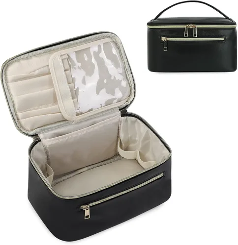 Vista 20 de Wandering Nature Bolsa de Maquillaje, Organizador de Maquillaje de Viaje, Estuche de Brochas Cosméticas para Mujeres en Cuero Vegano Ecológico, M