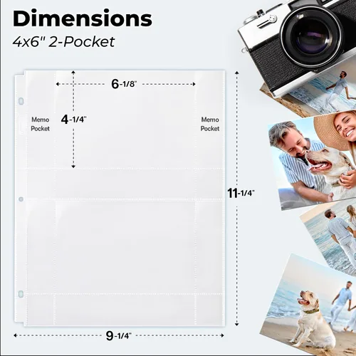 Vista 2 de Dunwell - Recambios para fundas de fotos, 3 anillas, bolsillos transparentes para fotos con ranuras para notas, capacidad para fotos de 4 x 6