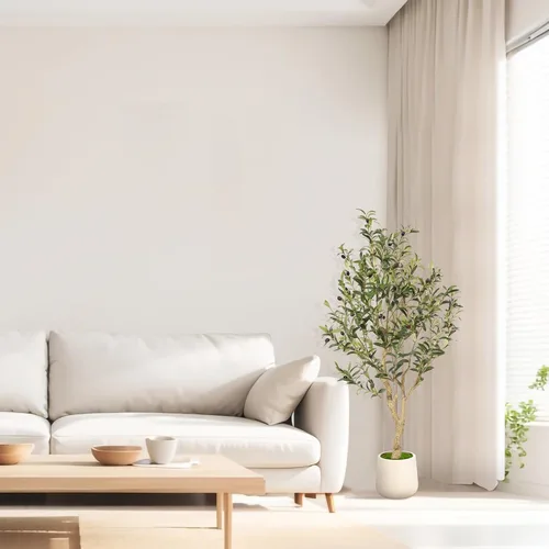 Vista 7 de Realead Árbol de olivo sintético de 4 pies – Plantas realistas de olivo de interior – Olivo falso con tronco grueso y frutas realistas – Olivos