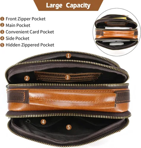 Vista 5 de Bolso de mensajero para hombre, bolso de cuero de grano completo para hombre, bolsos de hombro, bolsa cruzada para trabajo y negocios