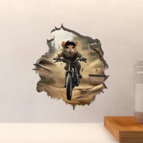 Vista 4 de Adhesivo de pared 3D con agujero de ratón para ciclismo de montaña