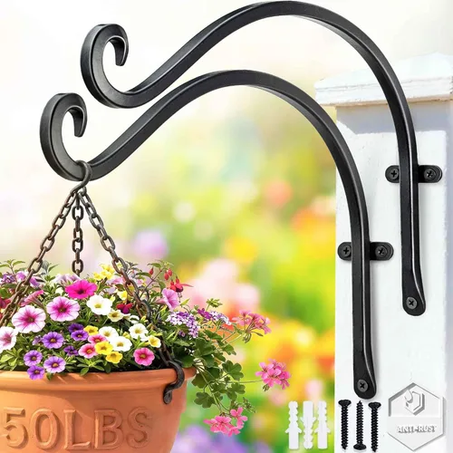 Vista 16 de Lifyzoon Soporte para colgar plantas de alta resistencia (8 pulgadas/negro) Soporte para plantas colgantes forjado a mano para exteriores, duradero